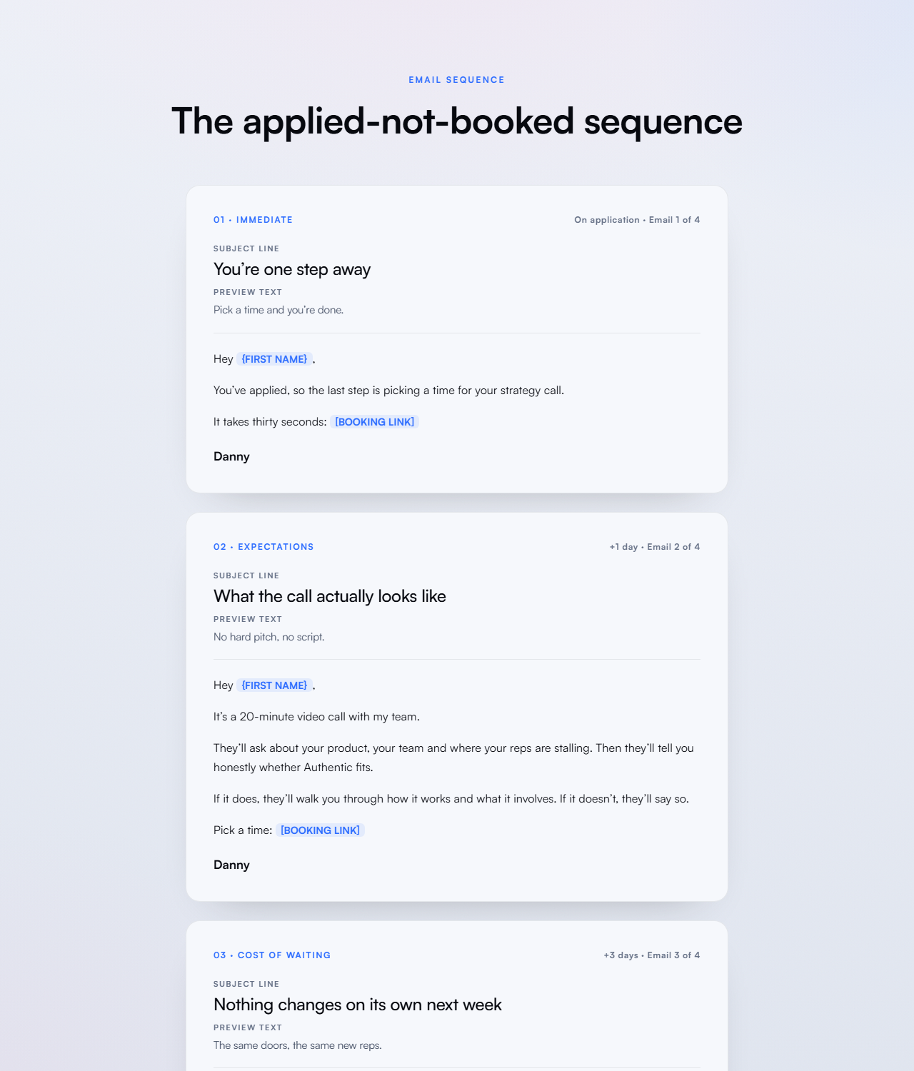 Applied-not-booked email sequence preview