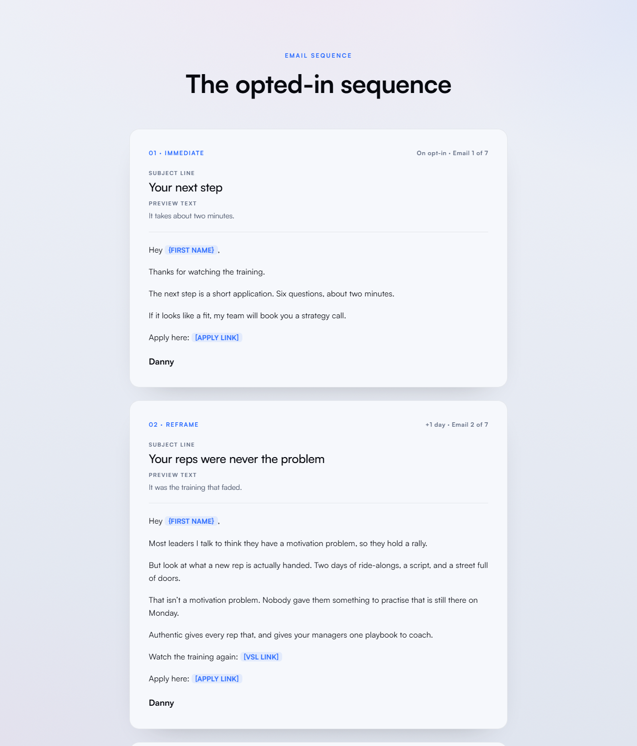 Opted-in email sequence preview